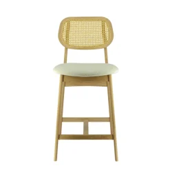 AugustinTabouret snack avec dossier en cannage et assise en tissu