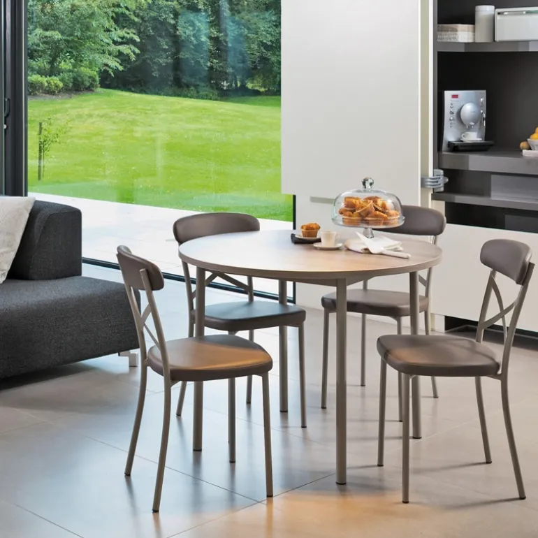Basic Table de cuisine ronde en stratifié avec pieds en métal