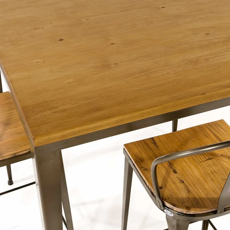 Bolonia AM412 Table industrielle carrée en métal et bois