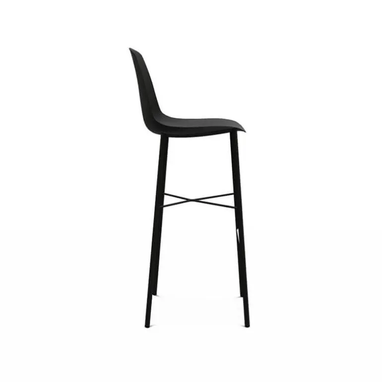 Cloe Tabouret de bar belge moderne avec coque en polypropylène et pieds en métal
