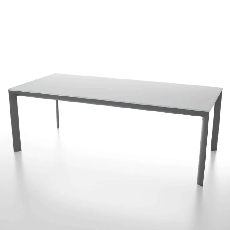 Cocoon Table rectangulaire plateau en verre trempé et pieds en métal fabriquée en Italie