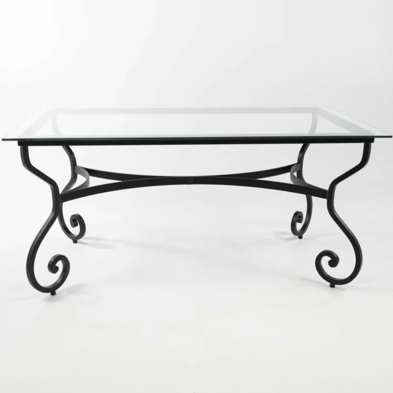 Damasco Table de jardin provençale plateau verre avec pieds en acier
