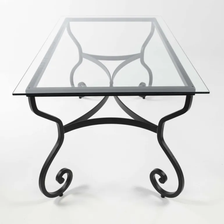 Damasco Table de jardin provençale plateau verre avec pieds en acier