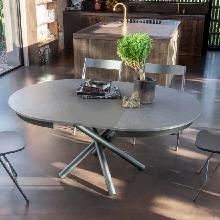 Fahrenheit Super Table ronde extensible design en céramique et pieds mikado
