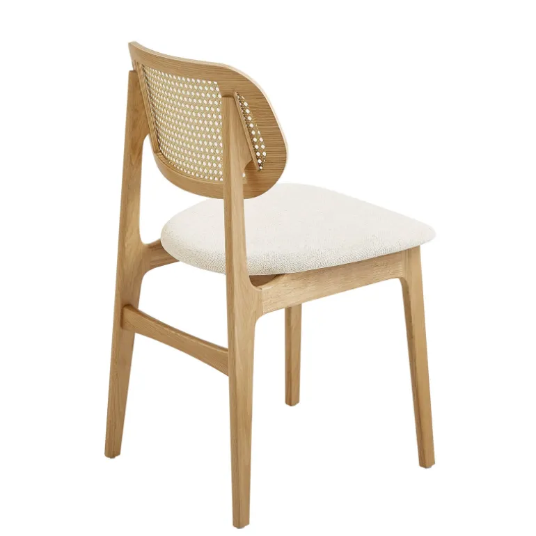 NinaChaise en bois avec dossier en cannage et assise tissu