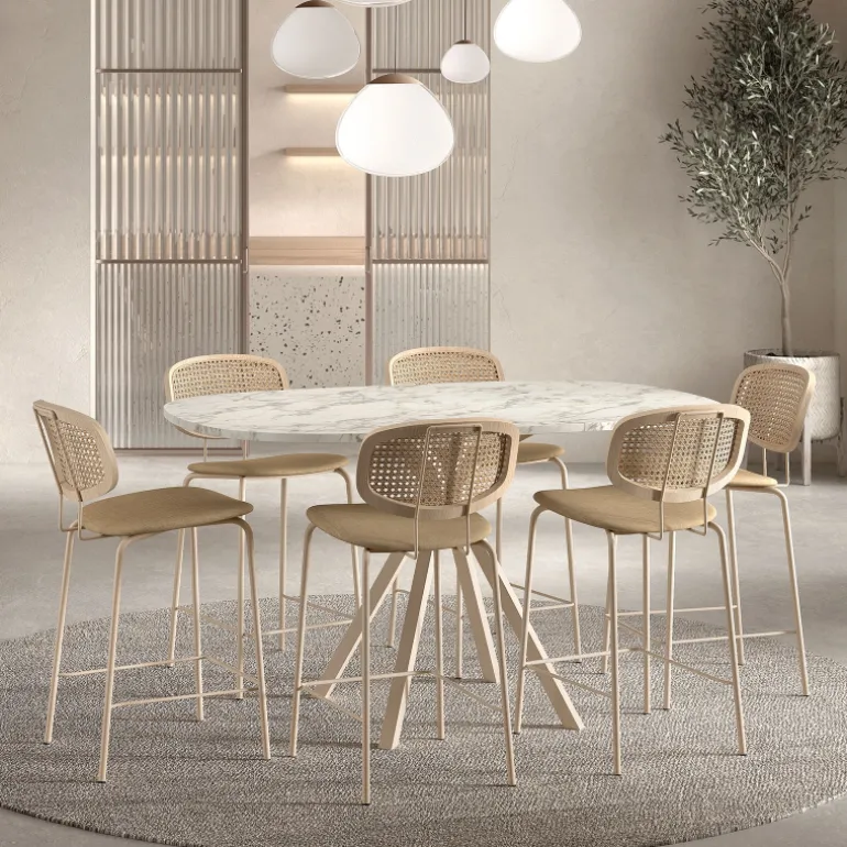 Onyx Table snack extensible carrée avec bords arrondis en stratifié et pieds métal