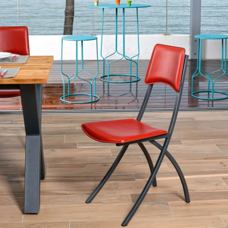 Ophélie Carrier® Chaise de fabrication française en croûte de cuir et métal