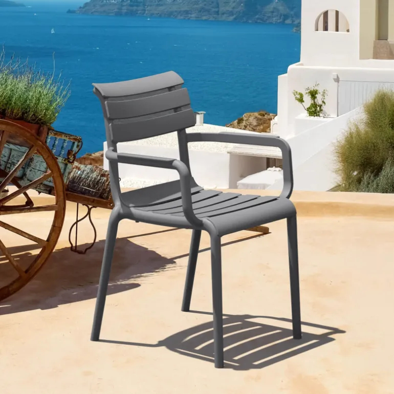 Paris Fauteuil de jardin empilable en polypropylène avec accoudoirs