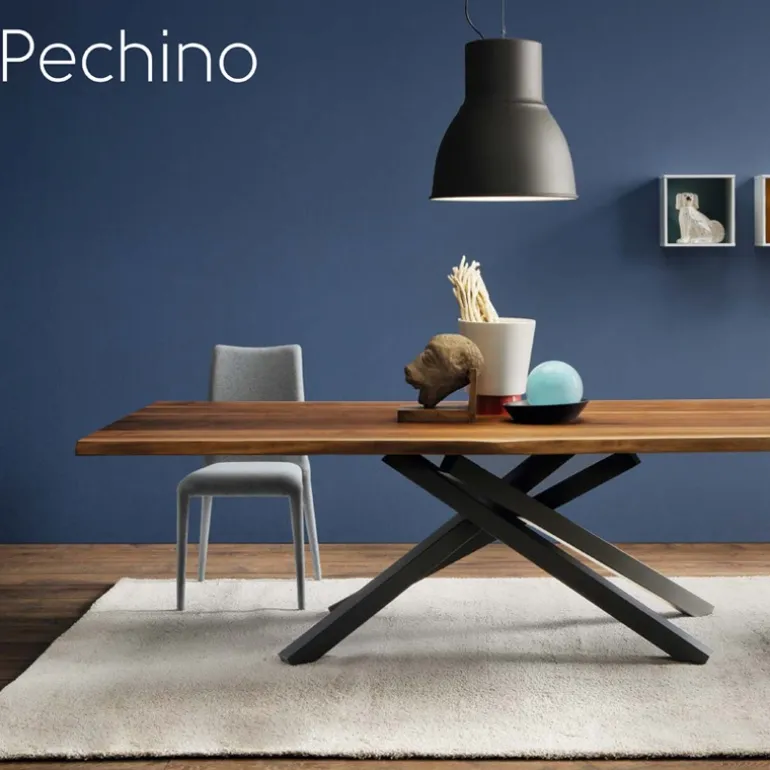 Pechino Midj® Table design en bois massif piétement mikado en métal