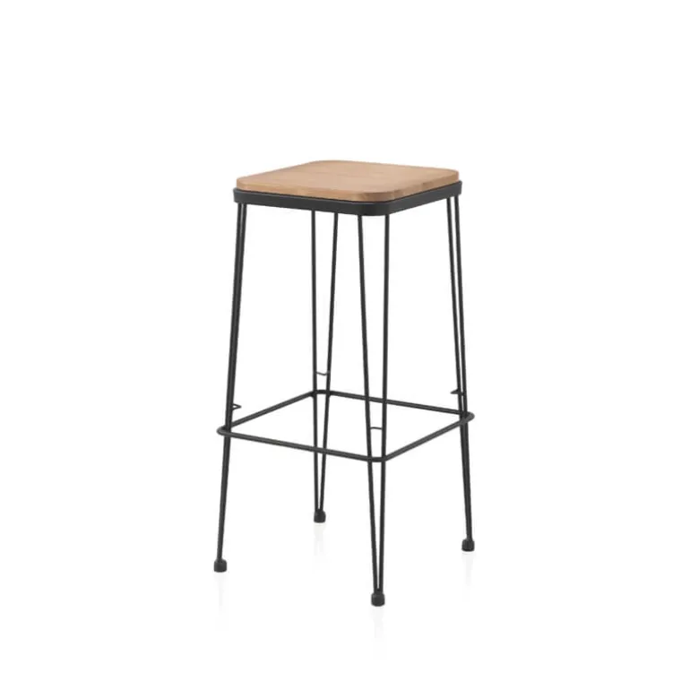 Riopar Tabouret haut assise bois pieds métal style industriel