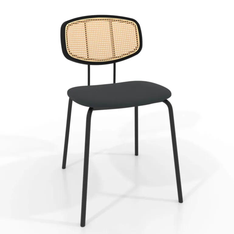 Ritmo Chaise rétro avec dossier en cannage rotin et assise en simili