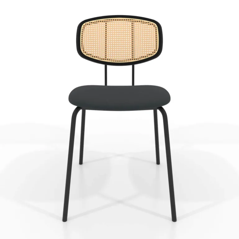 Ritmo Chaise rétro avec dossier en cannage rotin et assise en simili