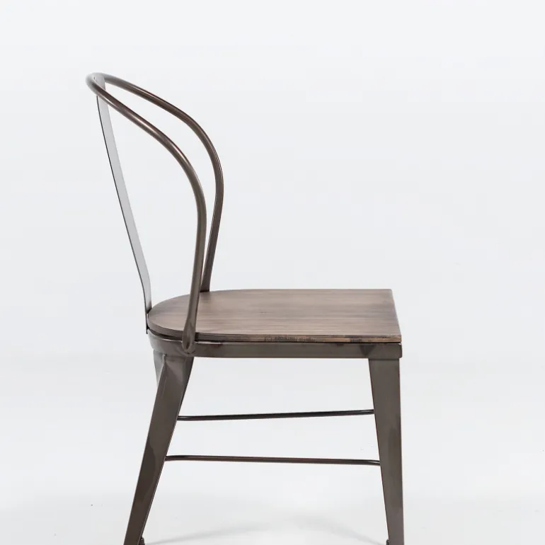 Turia 631 Chaise industrielle vintage en métal avec assise bois