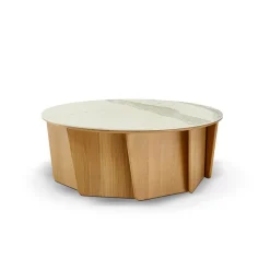 Volute Table basse ronde en bois et céramique
